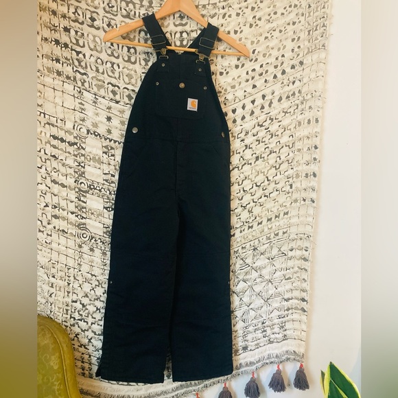 Carhartt Duck Bib Overalls kids boys size 7 quilt lined Black - Picture 6 of 7